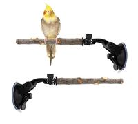 Bird Perch Stand Toy - Wood 2Pcs | Adjustable Stand Parrot Perch Toy With Suction Cup | Parrot Cage Perchh For Birds Play Travel Perchs Balcony Apartment Patio Porch Tree Shower Wall Mirror