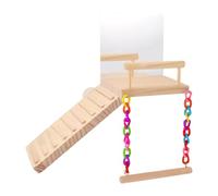 Bird Perch Stand Wooden Bird Swing with Mirror Cage Accessories and Toy for Large Parakeets Budgies Finches