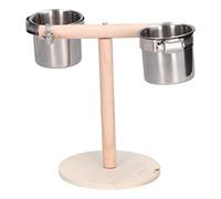 Bird Perch Stand Wooden Parrots Stand with Stainless Steel Feeding Cup Parrots Drinking Stand Bird Toy for Small Birds Parrots Conical Parrots in Bedroom Living Room Office Balcony