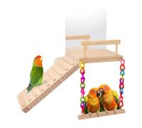 Bird Perch Stand, Wooden Play Swing with Mirror for Parrots, Chew Toy and Cage Accessories for Love Birds, Parakeets, Budgies, Macaws