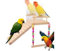 Bird Perch Swing - Parrot Ladder Stand, Cage Toy Accessory | Wooden Climbing Playset with Mirror, and Chewing Fun for Cockatiels Lovebirds Conures Finches Parakeets Sparrows Macaws