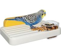 Bird Perch with Feeding Cup for Cage, Secure Footing Parrot Perch Feeder with Bowls, Washable Pet Bird Feeder Perches for Parakeets Medium Birds Cockatiels Budgie Lovebird (A1)