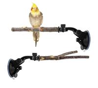 Bird Perch with Window - 2 Pieces Adjustable Stand Toy for Training - Removable Wooden Parrot, for Balcony, Apartment, Patio, Porch, Tree, Shower, Wall, Mirror