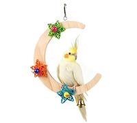 Bird Perch Wooden Crescent Shape Stand with Chewable Bell Star Decor