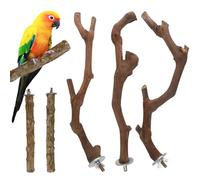 Bird Perches - 5 Pieces of Interactive Wooden Toys for Play and Awakening, Perch Stand, for Conure Cockatiels, Wavy Parakeets and Parrots