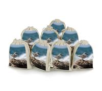 Bird Perching on The Rock Bunches Pocket Cotton And Hemp with Drawstring 8 Pieces Reusable Gift Bags Jewelry Pouch for Wedding DIY Craft Party (4.9 X 6.7 Inch)