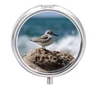 Bird Perching on The Rock Pill Box,3 Compartments Round Small Pills Case Moisture-Proof Portable Pill Container for Travel Vitamins Fish Oil Supplements