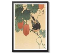 Bird & Persimmon Ohara Koson Poster, Japanese Woodblock Ukiyo-E Print, Vintage Bird Art Picture Animal Painting Wall Art Exhibition, Japan Birds Home Decor, A5 (Black Frame) - 24.1x17.9cm