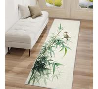 Bird Plant Hallway Runner Rug, Chinese Ink Painting Carpet Runner Non-Slip Washable Soft Short Pile Rug for Entryway Kitchen Bedroom Home Decor, 80x250cm Rf5V110a