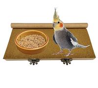Bird platform perch shelf cage accessory! Large natural wood doweling bar perch! Burned in footprints on back! For cockatiel, budgie, parrotlet, finches, canaries! Solid, built to last!