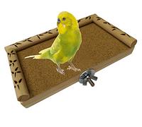 Bird platform stand perch cage accessory - natural wood, dowling perimeter with burn in footstep pattern, bolt, washer and grit mat provided. An essential cage accessory!
