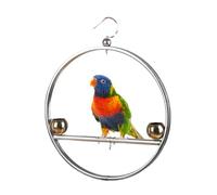 Bird Play Stand, Stainless Steel Hangable Swing Rack, Circular Bird Training Stand with Hook and Feeding Cups, for Home Indoor Outdoor Window Garden Patio Balcony Play Training