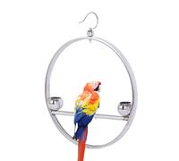 Bird Play Stand | Stainless Steel Hangable Toy Rack - Circular Bird Training Stands with Hook and Feeding Cups | for Pets Owner Cage Home Indoor Outdoor Window Garden Balcony