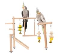 Bird Playground, Natural Wood Bird Perch Stand, Wooden Parrot Stand with Playpen Ladders Conure Chewing Cage Accessories for Small Cockatoo Cockatiel Lovebirds Budgie