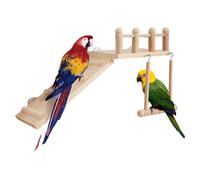 Bird Playground, Natural Wooden Perch for Parrot, Swing Ladder Toy for Parakeets Cockatiels and Wooden Training Branch for Lovebirds