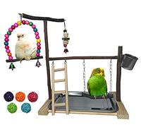 Bird Playground Parrot Playstand Parakeet Gym Playpen Cockatiel Play Stand Wood Perch Exercise Activity Center Ladders Feeder Cups Cage Accessories Swing Chew Toys for Cockatoo Budgie Lovebird Finch