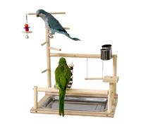 Bird Playground Stand - Natural Wood Perches, Interactive Parrot And Small Bird Gym, Encourages Physical Activity | Mental Stimulation Safe Climbing Fun Toy For Parakeets Cockatiels Finches