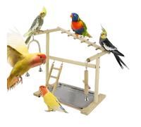 Bird Playground, Standing Climbing Ladder | Wooden Parrot Stand with Removable Stainless Steel Tray and Cup Bite Bait for Finding Cage Accessories for