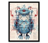 Bird Robot Hybrid Schematic Blueprint Futuristic Artwork Framed Wall Art Print 18X24 Inch