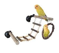 Bird Rope Ladder Toy, Wooden Flexible Climbing Bridge, Ladder Suction Cup Perch, Interactive Exercise Training Gear for Lovebirds, Parakeet Cockatiel Rope Materials, Installation for Cage Walls