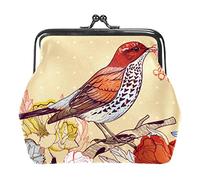 Bird Roses Flower Floral Women’s PU Leather Coin Wallets Girls Mini Buckle Coin Purse Pouch