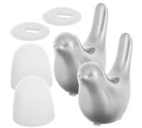 Bird Shaped Decorative Toilet Bolt Caps for Bathroom Cleaning | Ceramic and Plastic Build, Silver Finish, Washer Included, Simple Style for Toilet Seat Screw Caps and Base