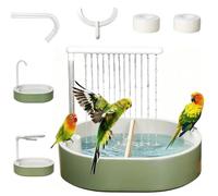 Bird Shower Bath, Parrot Budgie Bathtub, Automatic Adjustable Water Cycle with Pump, Multi-style Shower Heads, Large Waterproof Tarp, 11" High USB Electric for Every Situation for Medium Birds (white)