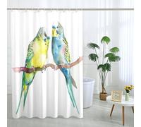Bird Shower Curtain, Watercolor Yellow Blue Parakeet Shower Curtain for Bathroom Decor, Spring Summer Modern Minimalistic White Waterproof Fabric Shower Curtain Set with Hooks 72x72 Inch