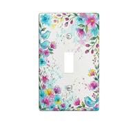 Bird Single Light Switch Cover Plate, Floral Fanciful Flower Leaf Spring Blue Plastic Standard Size Wall Switch Plates Accents for Home Living Room New Apartment Decor (Single)