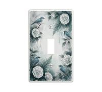 Bird Single Light Switch Cover Plate, Floral Watercolor Rose Fern Spring Blue Plastic Standard Size Wall Switch Plates Accents for Home Living Room Bedroom Bathroom Decor (Single)