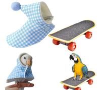 Bird Skateboard Costume - Clothes for Parrots & Mini Training Skateboard - Blue