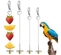 Bird Skewer, 4 Pcs Parrot Skewer Feeder Stainless Steel Chicken Veggies Skewer Fruit Holder Bird Veggies Skewer Fruit Food Holder Foraging Toy for Budgie Parakeet Cockatiel (silver)