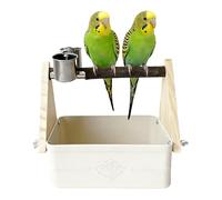 Bird Stand - 21x20.5x15cm Desktop Perch with Double Bowls, Parrot Water Dishes Feeder | Pet Perch for Parakeet Cockatiel Conure Hummingbird Pigeon Quaker Lovebird Tabletop Outside Yard Aviary Station,