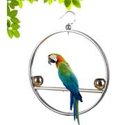 Bird Stand Perch - Stainless Steel Hangable Toy Rack - Circular Bird Training Stands with Hook and Feeding Cups - for Home Indoor Outdoor Window Garden Patio Balcony Play Training