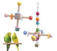 Bird Stand Perch Toy, 2PCS Wood Interactive Hanging Bird Spinner Toys with Bells for Small and Medium Parrots