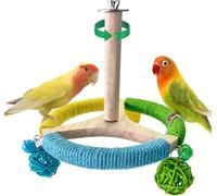 Bird Stand Perch Toy with Chew-Toy Parrot Spinning Interactive Rotating Toy Natural Wood Exercise Wheel Parakeet Toys for Budgies Parrots Cockatiels Conures Lovebirds (A1)