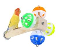 Bird Stand Perch with Rotating Bell Balls Wood Perch Puzzle Bird Perch Spinner Toy Anti-Slip Bird Cage Perch Toys 18x11cm for Parrots Cockatiels Budgies Budgerigars