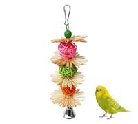 Bird Straw - Natural Colourful Straw Game Things for Parrots | with Stable Metal Hook and Coloured Braid, Crushing for Parasites, Parakeets or Birds