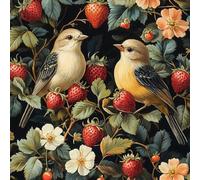 Bird Strawberry Peel and Stick Wallpaper 3D Printed Painted Vintage for Boys Girls Teen Bedroom Living Room Kitchen Removable Decor Wall Mural Paper 17.3"x236"