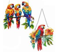 Bird Sun Catcher, Stained Glass Hanging Decoration, Hummingbird Acrylic Pendant with Chain, Window Suncatchers, Garden Ornaments Outdoor, Home Window Door Gift Decor (1 and 3 Parrots)