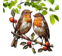 Bird Sun Catchers Indoor - Stained Acrylic Birds On Branch Window Panel - Multicolor Double Side Suncatchers Dangling Decoration For Home Wall Garden Patio