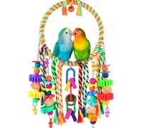 Bird Swing & Chew Toy Combo | Colourful Perch, Hammock & Foraging Toys for Parakeets, Lovebirds, Conures | Cage Accessories with Bells & Rattan Balls