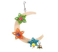 Bird Swing,Crescent Shape Wooden Chewable Parrot Stand with Bell Star Decor - Bird Swing for Cage - for Canary Macaw African Grey Cockatoo Cockatiel Conure Lovebird