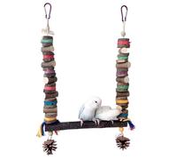Bird Swing, Interactive Hangable Cage Toy Parrots, Cockatiels, Parakeets, Budgies, Small Birds, Colorful Chewing Swing Perch for Garden, Porch, Décor and Bird Activity Enrichment, 42x25x1cm 345g Wood