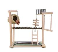 Bird Swing Parrots Cage Toy Swing Wooden Ladder With Tray Feeding Cups Training For Small Size Birds Parrots Bird Perch Standing