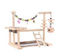 Bird Swing, Parrots Cage Toy, Wooden Swing with Toy Tray Feeding Cups Training for Small Size Birds Parrots Bird Wooden Play Gyms Stands