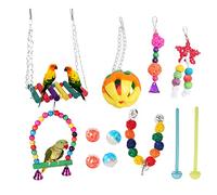 Bird Swing Toy Set,Chewing Hanging Bell Bird Cage Colorful Toys with Wooden Hanging Stand Ladder for Conures Love Birds Small Parakeets Cockatiels Budgerigar
