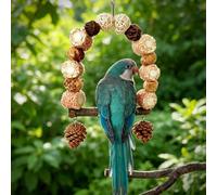 Bird Swing Toy with Corn Husks Pine Cones, Hanging Parrot Perch Chewing Shredding Toys for Small Medium Birds Cockatiels Parakeets Conures Budgies