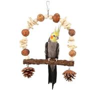 Bird Swing Toy with Cuttlebone & Corn Husks, Hanging Parrot Perch with Chewing Pine Cones Cage Shredding Accessories for Cockatiels Parakeets Conures Budgies