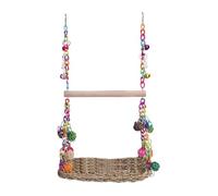 Bird Swing - Wooden Bird Swing And Chew Toy Set - Seagrass Woven Hammock And Chew Accessories For Parrots, Cockatiels, Conures, Lovebirds Or Finches - Cage Climbing And Standing Fun
